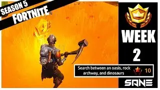 SEARCH BETWEEN AN OASIS, ROCK ARCHWAY, AND DINOSAURS | SEASON 5 - WEEK 2 | FORTNITE