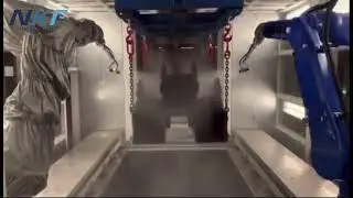 Our fully enclosed steel walking rails and spraying protective clothing with Yaskawa spraying robots