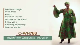 Royalty Print Wrap Dress: Pink/Green