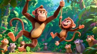 Monkey Swinging Around 🐒🎶 | Learn Numbers, Colors, and Shapes | Fun Kids Learning Song