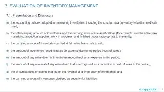 describe the financial statement presentation of and disclosures relating to inventories;