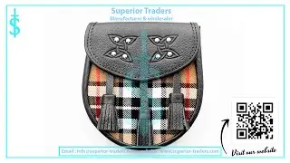 Custom day sporran with beautiful tartan base finish and genuine leather made by Superior Traders