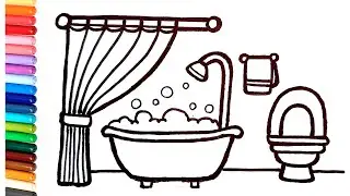 Bathroom Easy Drawing, Painting, Coloring for Kids and Toddlers// How to Draw Bathroom Step by Step