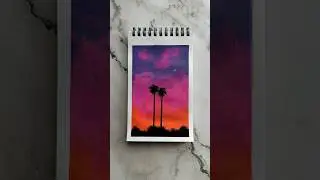palm tree sunset painting 🌴💜 #acrylicpainting #art #painting #like #shorts