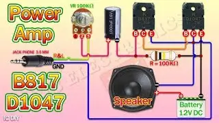 วงจรขยายเสียงง่ายๆด้วยTransistor Power Amp D1047 & B817  12V DC