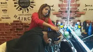 professional hair wash by indian female barber Varsha