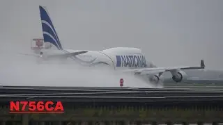 total aviation, National Boeing 744  N756CA and Cavok UR-CKM  , some snow , rare event