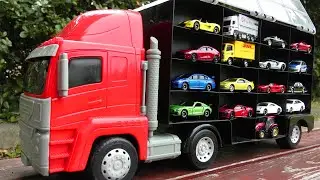17 types of mini cars ☆ Stored in a big red truck [Cleaning up]