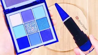 Slime Coloring with BLUE Makeup! Mixing BLUE Lipstick & Eyeshadow into Slime! Satisfying Video! #8