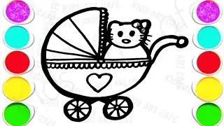 Hello Kitty cradle drawing and painting for children, baby cradle drawing and painting for kids,6