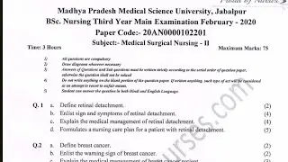 MPMSU 2020 BSc Nursing 3rd Year Medical Surgical Nursing Question Paper | PYQ | Solved