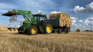Prace Pożniwne☆Zbieranie Bel Słomy 2023✔John Deere 6800 w Akcji!!
