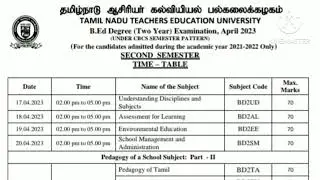 TNTEU B.Ed EXAM APRIL 2023 1&2 nd SEMESTER EXAM ANNOUNCEMENT