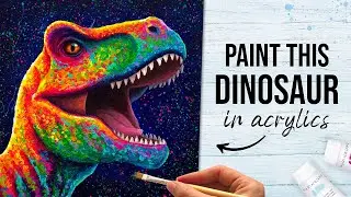 Как нарисовать красочного тираннозавра акрилом 🦖 | Простой урок рисования динозавров для начинающих