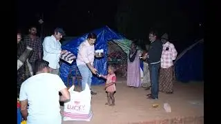 Helping hands winter season poor people blankets and food distribution