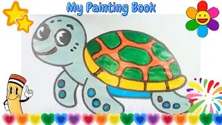 Beautiful Turtle painting 🐢🐋 | #easy #kidsvideo #simple #funny #happy #diy
