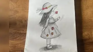 Easy and simple drawing of little girl with flower