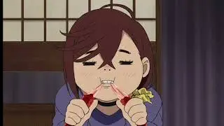 Dandadan Momo eating crab scene (sub and dub)