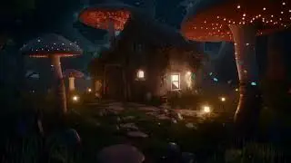 Cottage in an Magical Mushroom Forest Ambience | Crickets, Owl, and Forest Sounds for Relaxation