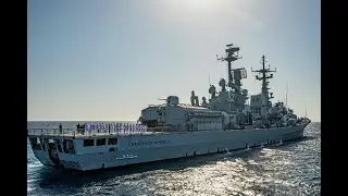 Italian warship Francesco Mimbelli departing from Rhodes port