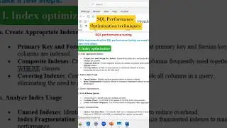 SQL Performance Optimization techniques #shorts #shortvideo #short #azuredatafactory #azure #spark