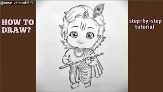 How To Draw Lord Krishna With Basuri | Cute Little Krishna Drawing | Anime Bal Krishna Drawing #art 