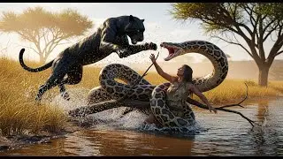 Black Panther Battles Giant Anaconda to Save Woman | Epic Savanna Rescue