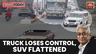 Image of The Day: Husk-Laden Truck Overturns on UP Govt SUV in Rampur, Driver Killed