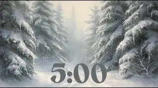 5 Minute Countdown Timer With Music (Relaxing Piano) - Falling Snow Winter Forest