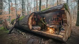 I Spent 15 Days Building a Warm and Cozy Dugout Shelter Under a Giant Tree for Survival. Bushcraft