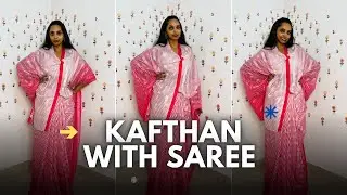 How to Drape a Kaftan with a Saree | Fusion Drape Tutorial #saree #drape #sareedraping 