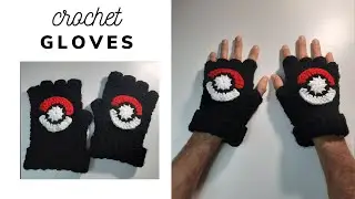 Crochet Pok&eacute;mon Pokeball Fingerless Gloves