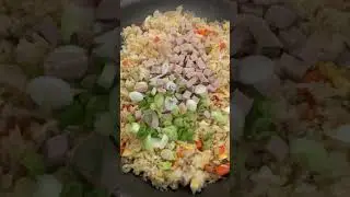 Fried rice with chicken eggs, cha lua and vegetables with Seasoning Sauce