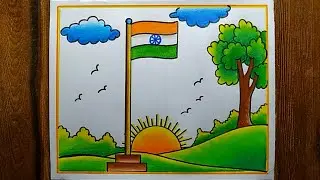 Republic Day poster Drawing easy step| Indian Flag scenery drawing| How to draw republic day drawing