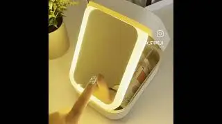 Makeup Storage Box With LED Light Mirror Portable Travel Makeup Cosmetics Storage Box Touch Light