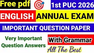 1st PUC English Important Questions For Annual Exam 2026 with Answers kseab karnataka Board 