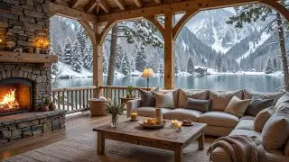 Peaceful Winter Lakeside Cabin ❄️🔥 Relaxing Piano Music with Fireplace Glow for Study and Sleep