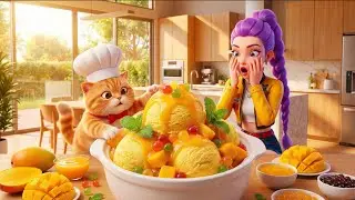 Mango Ice Cream Fondue EXPLOSION! 🥭Rumi & Chef Cat ASMR Dessert Feast (No Talking / Immersive) | (一)