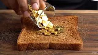 Spreading Golden Coins on Toast ✨ Luxury Food Sounds