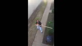Crackhead neighbors fight with brooms