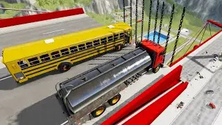 Heavy Vehicle Open Bridge Jump With Vertical Giant Chain - BeamNG drive Chain Vs Cars Crashes