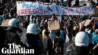 Lesbos refugees protest after devastating camp fire
