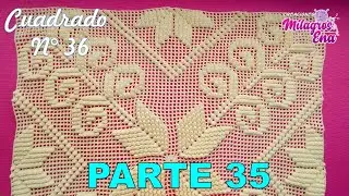 PARTE 35 Cuadrado N° 36 tejido a crochet ganchillo para colcha con punto popcorn formando estrellas