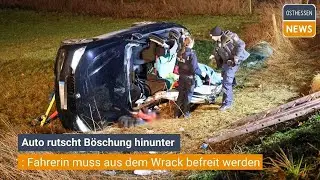 LAUTERBACH Rettungsheli kann nicht starten - Auto rutscht B&ouml;schung hinunter