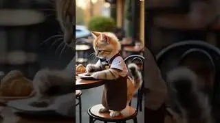 Tiny Cat Becomes Caf&eacute; Waiter &mdash; Too Serious & Too Cute! 🐱☕ | #funnycat #pixarstyle #shortsvideos