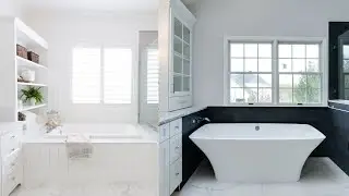 Luxury White Master Bathroom Ideas with Marble, Gold Accents, and Soft Modern Lighting