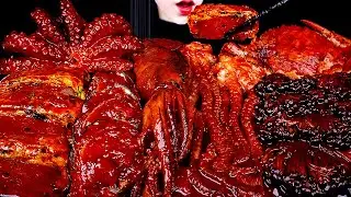 ASMR SPICY SEAFOOD, 해물찜 먹방, SPICY ENOKI  MUSHROOM, 불닭 짜장 팽이버섯 먹방, OCTOPUS, SQUID, CRAB, 버섯 먹방MUKBANG