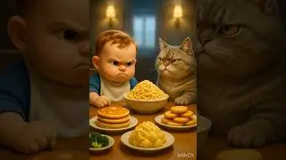 Toddler vs Cat Food Challenge 🍝😂 | Pixar-Style Funny Short #challenge #shorts