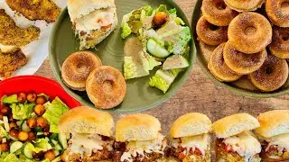 Chicken Parmesan Sliders, Garden Salad, and Homemade Mini Banana Donuts