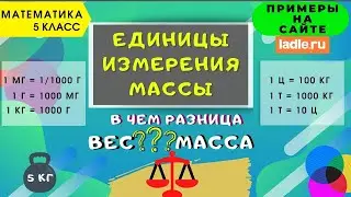 Единицы измерения массы. Как грамм перевести в килограмм. Масса, вес, их разница. Математика 5 класс